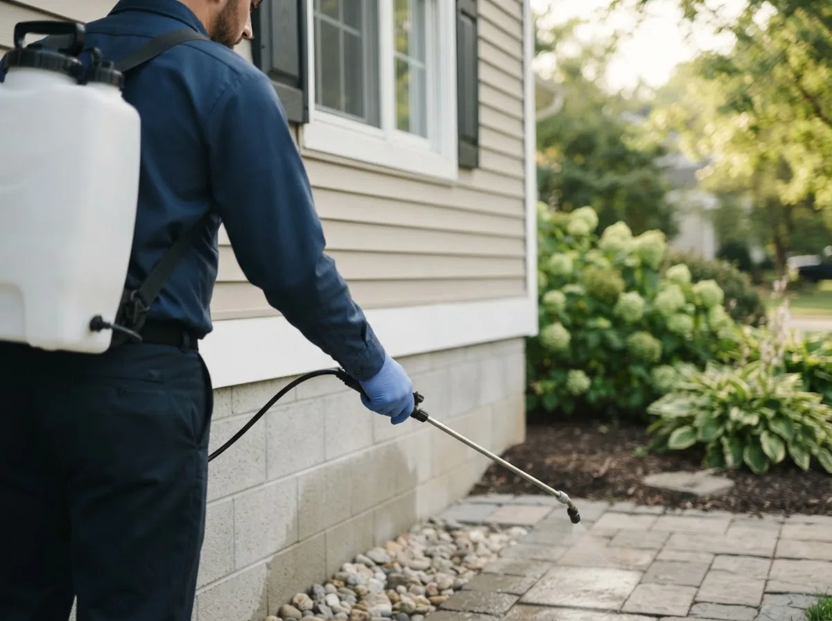 Pest control technician inspecting a home in Moyock, NC